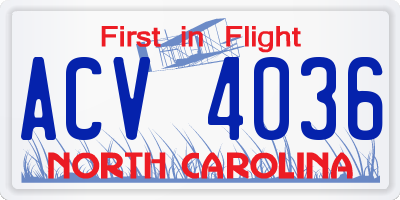 NC license plate ACV4036