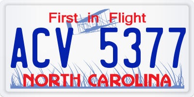NC license plate ACV5377