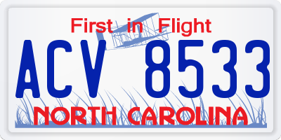 NC license plate ACV8533