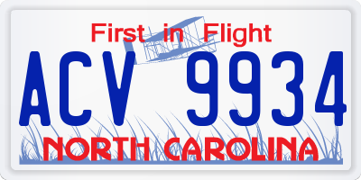NC license plate ACV9934