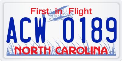 NC license plate ACW0189