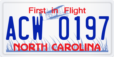 NC license plate ACW0197