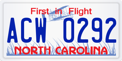 NC license plate ACW0292