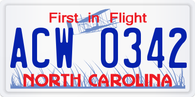 NC license plate ACW0342