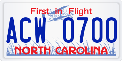 NC license plate ACW0700