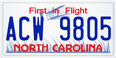 NC license plate ACW9805