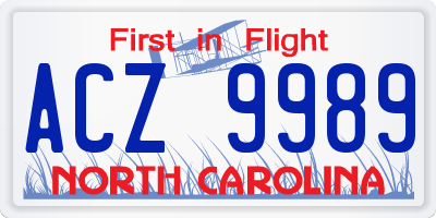 NC license plate ACZ9989