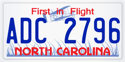 NC license plate ADC2796
