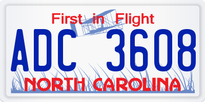 NC license plate ADC3608