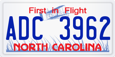 NC license plate ADC3962