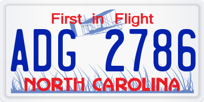 NC license plate ADG2786
