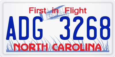NC license plate ADG3268