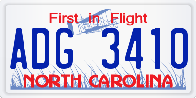NC license plate ADG3410