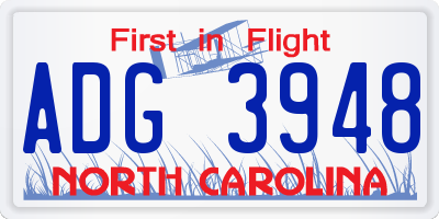 NC license plate ADG3948