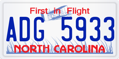 NC license plate ADG5933