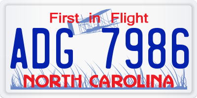 NC license plate ADG7986