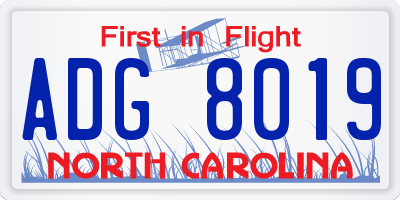 NC license plate ADG8019