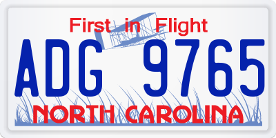 NC license plate ADG9765
