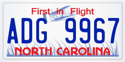 NC license plate ADG9967