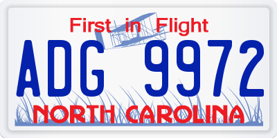 NC license plate ADG9972