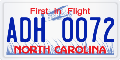 NC license plate ADH0072