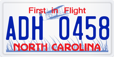 NC license plate ADH0458