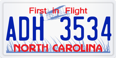 NC license plate ADH3534