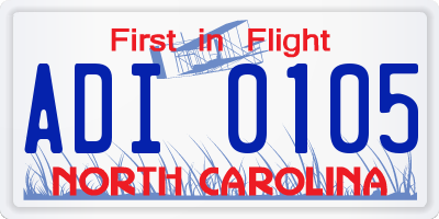 NC license plate ADI0105