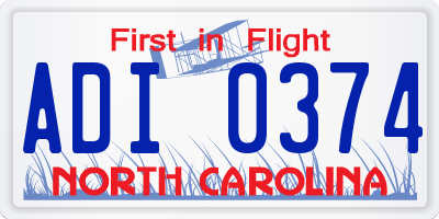 NC license plate ADI0374