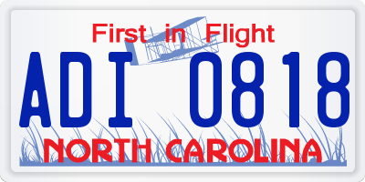 NC license plate ADI0818