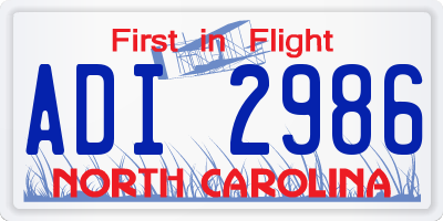 NC license plate ADI2986