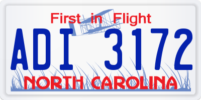NC license plate ADI3172