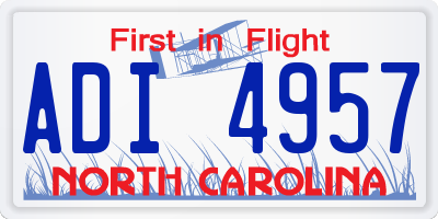 NC license plate ADI4957