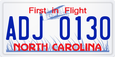 NC license plate ADJ0130