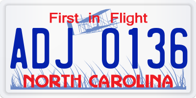 NC license plate ADJ0136