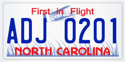 NC license plate ADJ0201