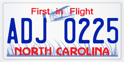 NC license plate ADJ0225