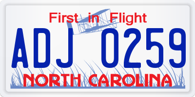 NC license plate ADJ0259