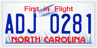 NC license plate ADJ0281