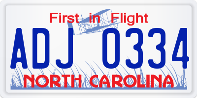 NC license plate ADJ0334
