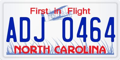 NC license plate ADJ0464