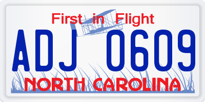 NC license plate ADJ0609