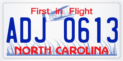 NC license plate ADJ0613