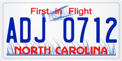 NC license plate ADJ0712