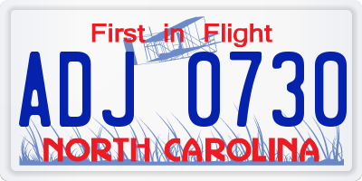NC license plate ADJ0730