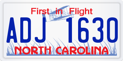 NC license plate ADJ1630
