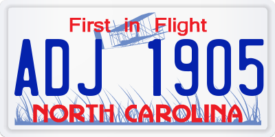 NC license plate ADJ1905