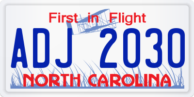 NC license plate ADJ2030