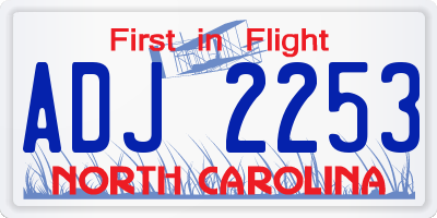 NC license plate ADJ2253
