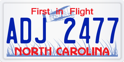 NC license plate ADJ2477
